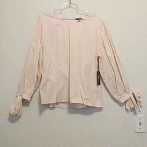 Vince Camuto Pink Mist Balloon Tie Cuff Sleeve Zip Back Top sz M